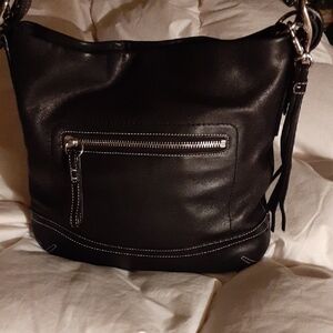 Coach Black Leather Bag with Silver Accents